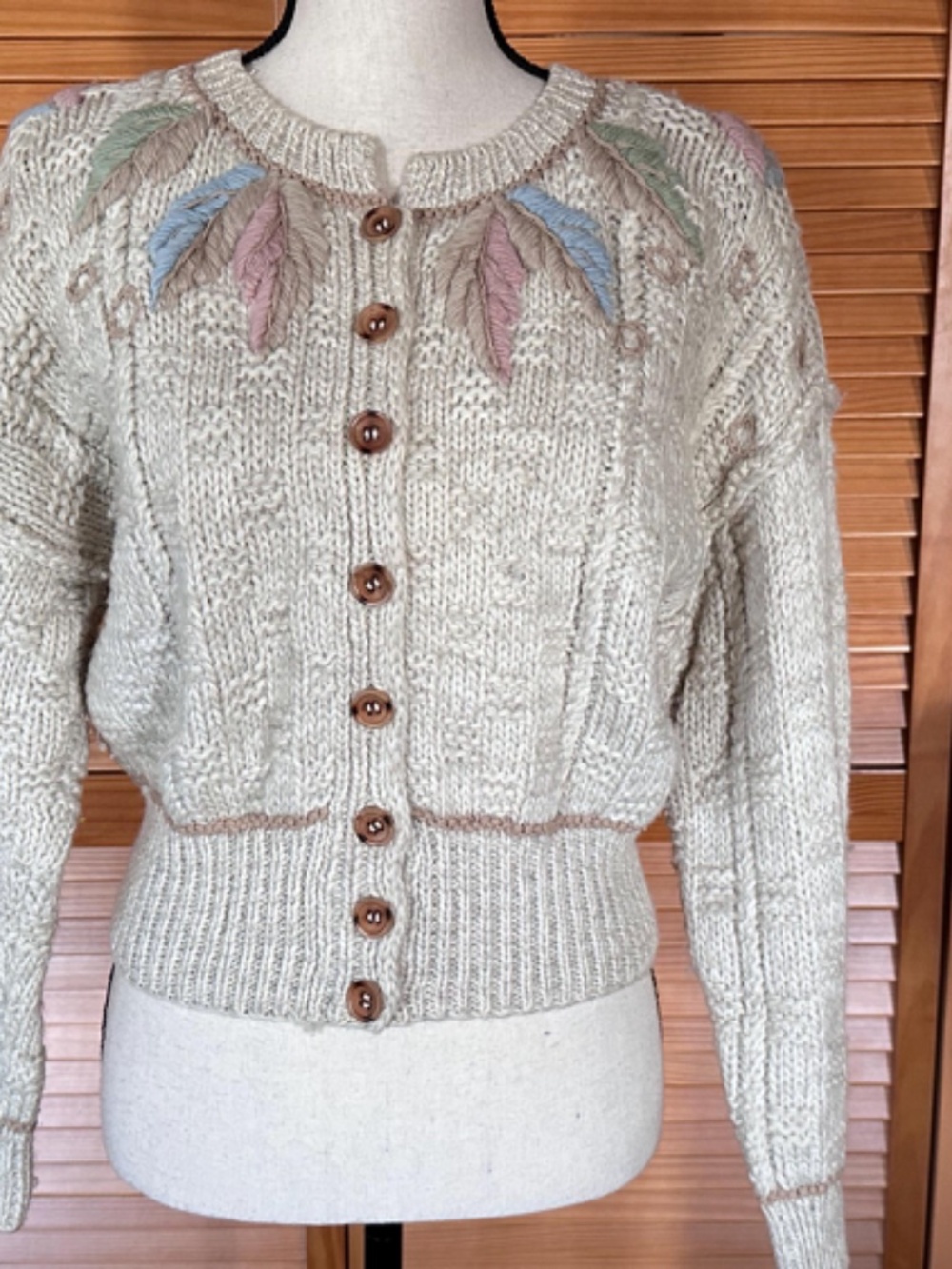 Vintage 1980s Liz Claiborne Cardigan: Hand Embroidered Knit Wool Sweater - Picture 8 of 14